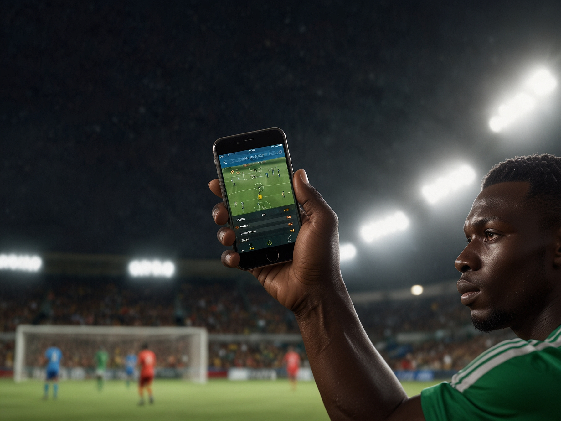 Sierra Leone football player celebrating with phone - Bet590 hero